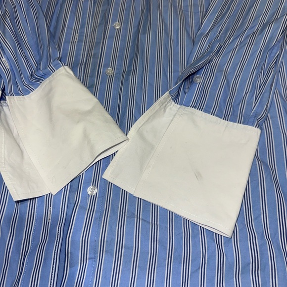 L'Academie Revolve Fresh Stripe Mini Shirtdress in Blue Medium - Picture 3 of 5